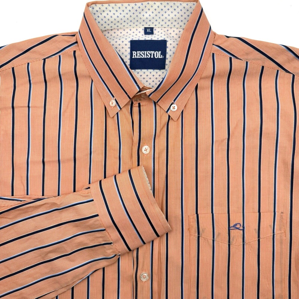 Resistol Button Down Shirt Mens XL Orange Striped Western Cowboy Long Sleeve